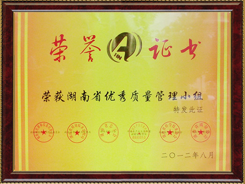 湖南省优秀质量管理小组证书 湖南省优秀质量管理小组证书